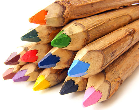handmade color pencil made of wooden branch