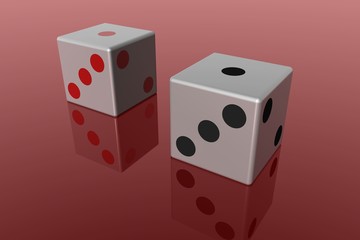 Dados com reflexo, conceito de jogo 3D render