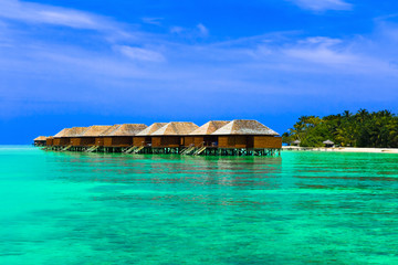 Water bungalows on a tropical island