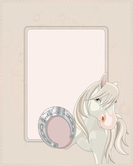 A horse showing a lucky horseshoe design