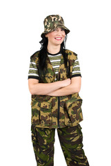 Happy fisherman woman