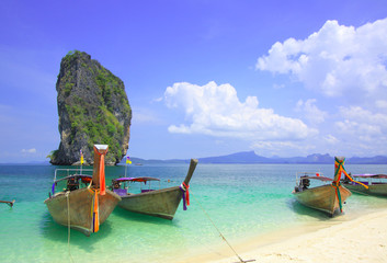 Koh Poda with long tail boats on beach