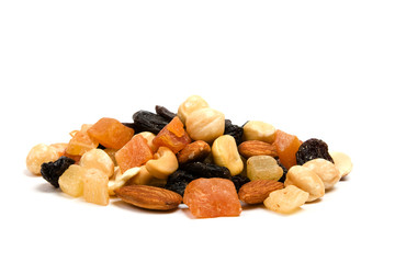 Blend of nuts and dried fruit.