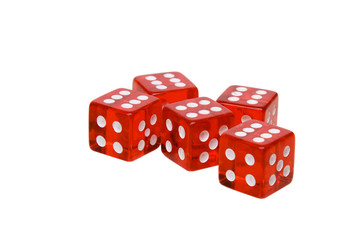 Red dices isolated on white.