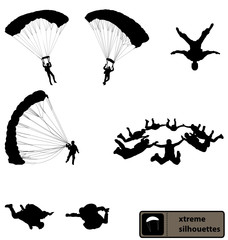 skydiving silhouettes collection - obrazy, fototapety, plakaty