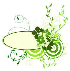 Green banner with flowers. Vector illustration
