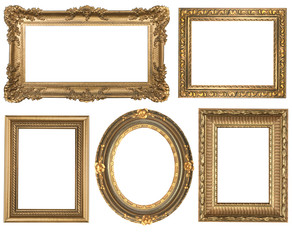 Vintage Detailed Gold Empty Oval and Square Picure Frames