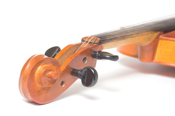 Scroll of classical violin close up
