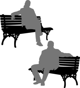 Silhouettes Of Man And Woman Sitting On The Park Bench - Vector