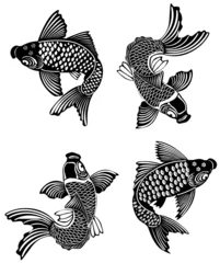 Tuinposter Koi vissen in traditionele Japanse inktstijl © Isaxar