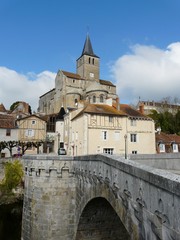 Fototapeta na wymiar View of the medieval riverside town of Montmorillon in France