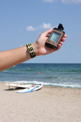 Measuring wind speed for windsurfing.