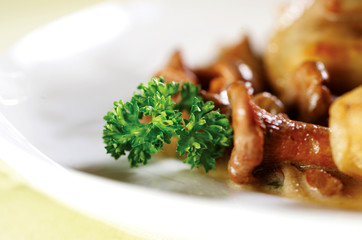 Detail of mushroom on fried chicken