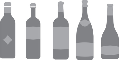 Set of Wine, Champagne and beverage bottles