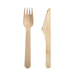 wooden knife and fork isolated on white