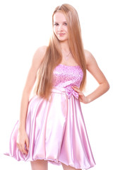 woman in a pink dress