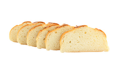 Cutting bread on white background