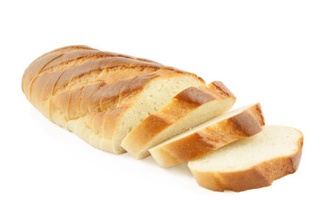 Cutting bread on white background