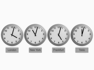 Uhrzeiten in London, New York, Frankfurt, Tokio