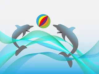 Stof per meter vector dolfijnen aan het spelen © niv koren