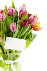 bouquet of tulips with a blank gift card