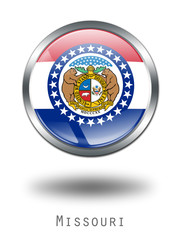 3D Missouri Flag button illustration on a white background