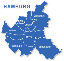 Karte Hamburg, Bezirke, Umriss
