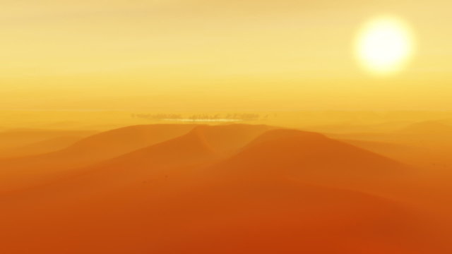 Wilderness Desert Sandstorm Sunset with Oasis