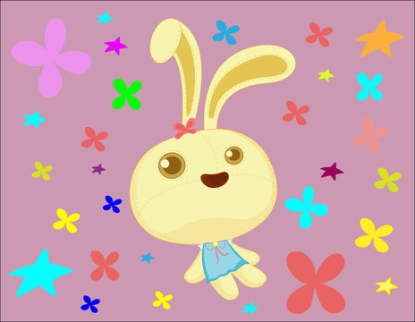 bunny amongst lots of flower and star background