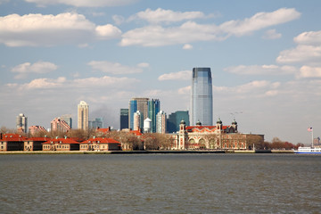 The Ellis Island and the office buildings in NJ