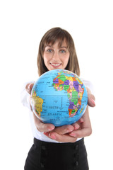 Business Woman with Globe