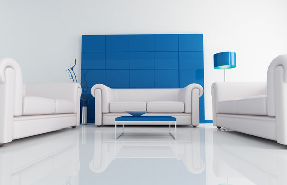 modern white and blue living room -rendering