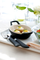 Baked mushrooms with quail`s eggs.