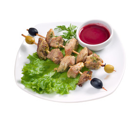 kebab with fresh vegetables  with cowberry by sauce