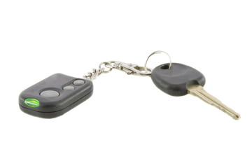 Car keys and remote control of car alarm system isolated over wh