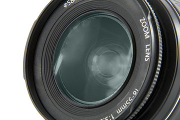 Camera lens macro shooting isolated on white background