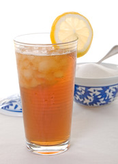 Cold Iced Tea with Lemon and Sugar