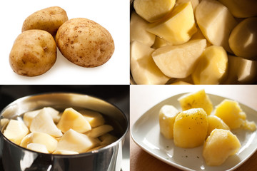 Cooking boiled potatoes. Showing all stages.