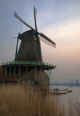 Old wind mill in Zaanse Schans in Netherlands
