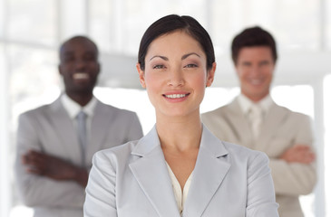 Businesswoman smiling to the camera