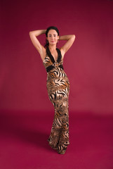 The beautiful young woman in an evening dress