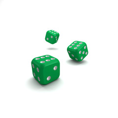 lucky green dice on white background