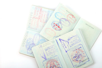 Passport, visa, stamps.
