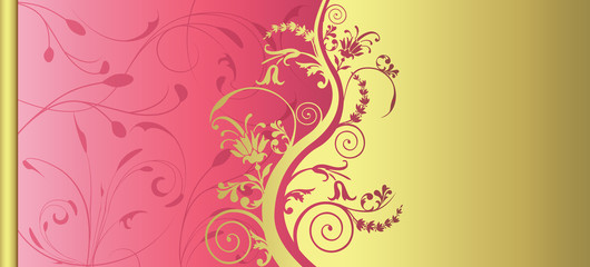 Fototapeta na wymiar Elegant banner with pink and golden flowers