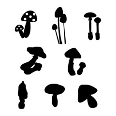 Set of vector mushroom silhouettes