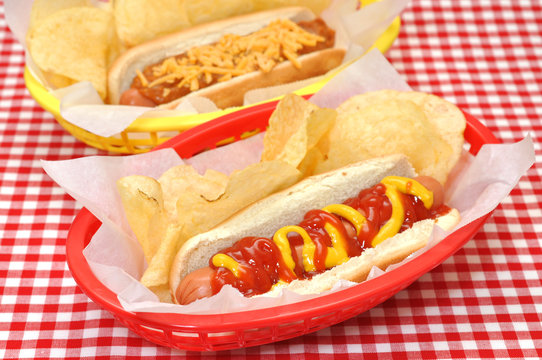 Hot Dog and Chili Cheese Dog with Potato Chips