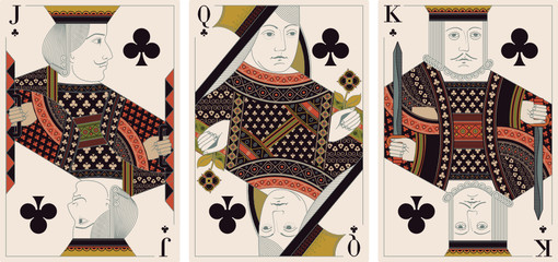 jack, king,queen of clubs - vector