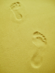 walking footprint on beach
