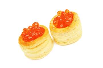 Red caviar in tartlets.