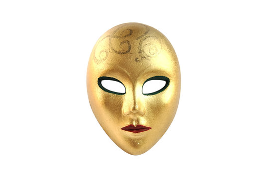 Golden mask isolated over white with clipping path.